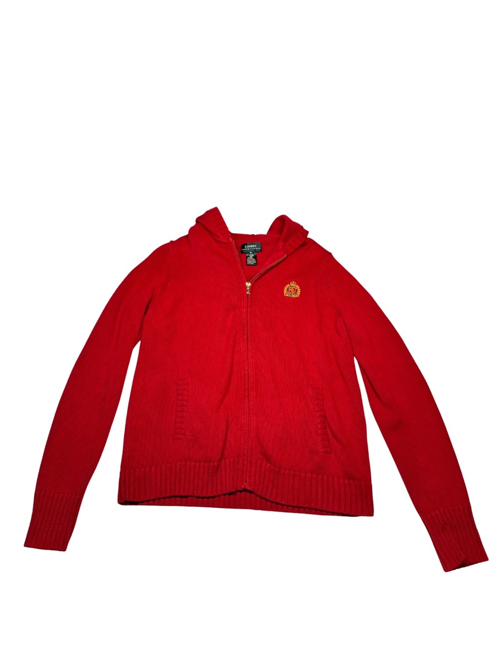 Lauren Ralph Lauren Red Hooded Zip Sweater with Crest
